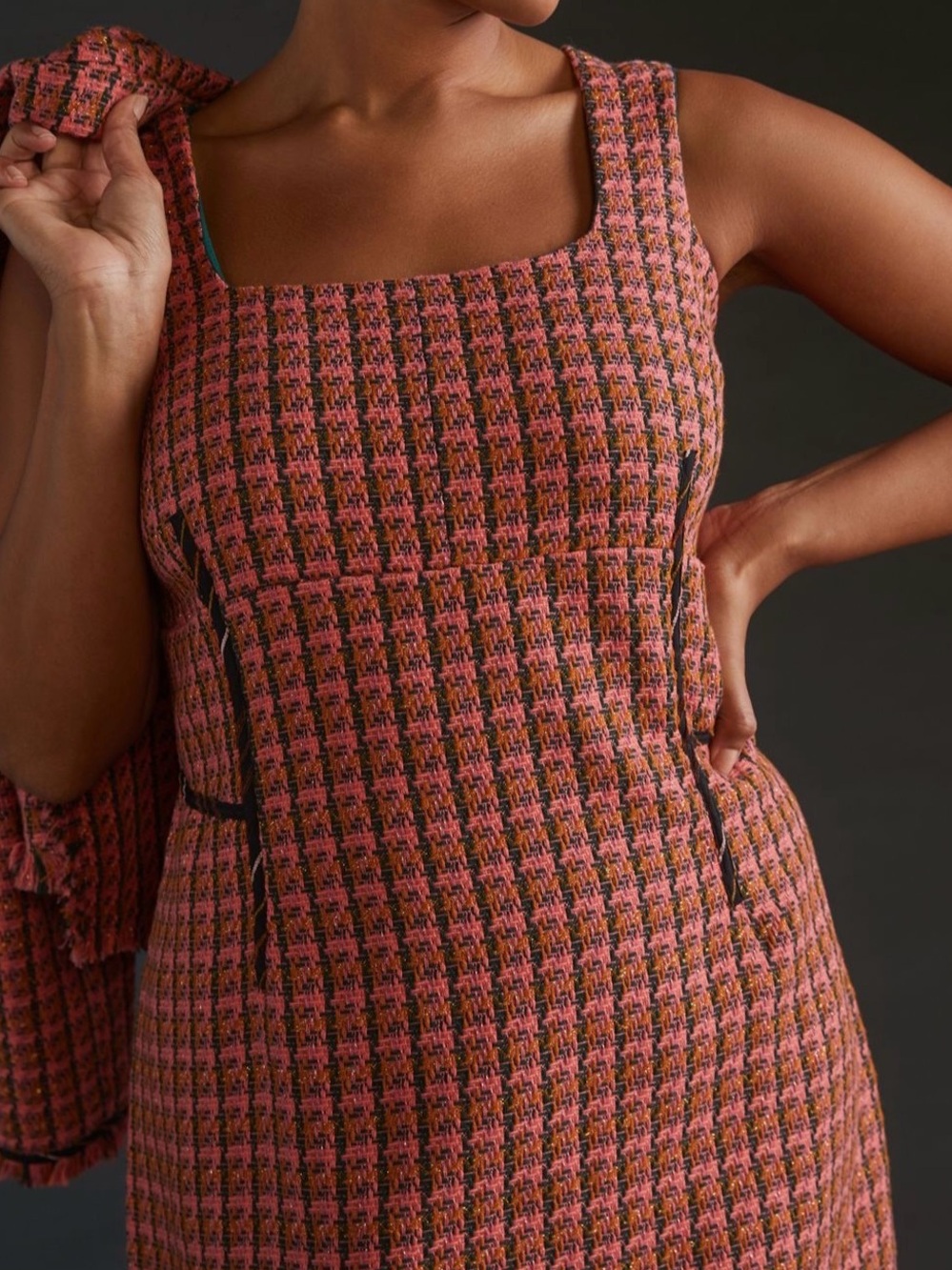 MAEVE Anthropologie Tweed Dress Pink Metallic 16W Plus NWT Square Neck